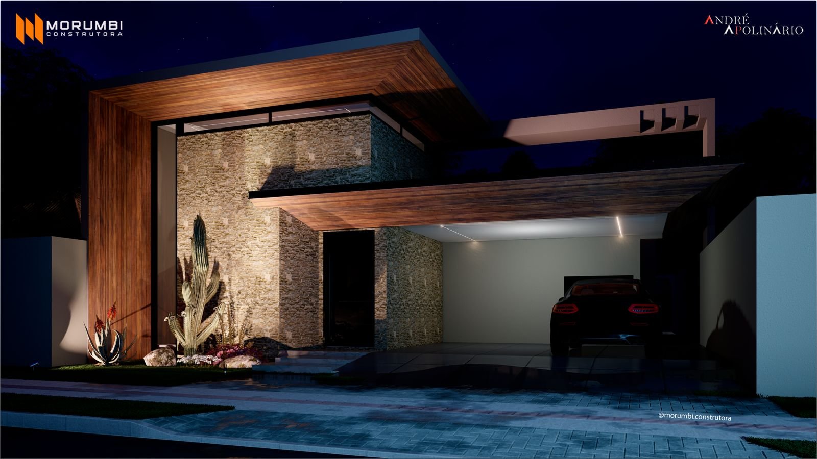 Vista do jardim e calçamento decorativo